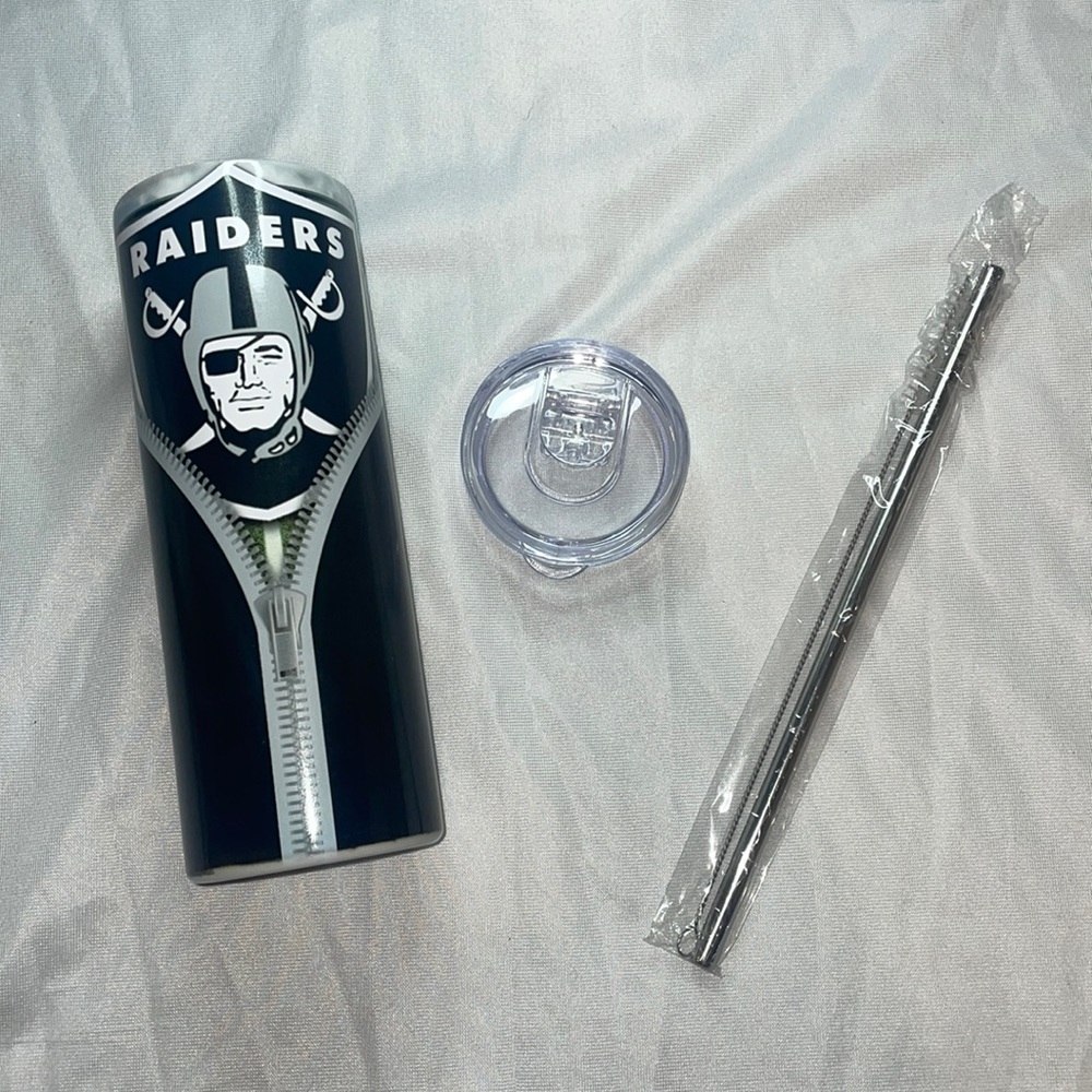 NFL Raiders 20 oz Sublimation Skinny Tumbler Cup Straw & Lid Included
